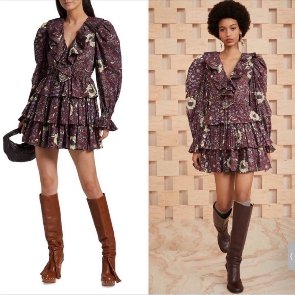 ULLA JOHNSON Lola Floral Cotton Ruffle Mini Dress NEW Heliotrope Size 8 - Picture 3 of 16